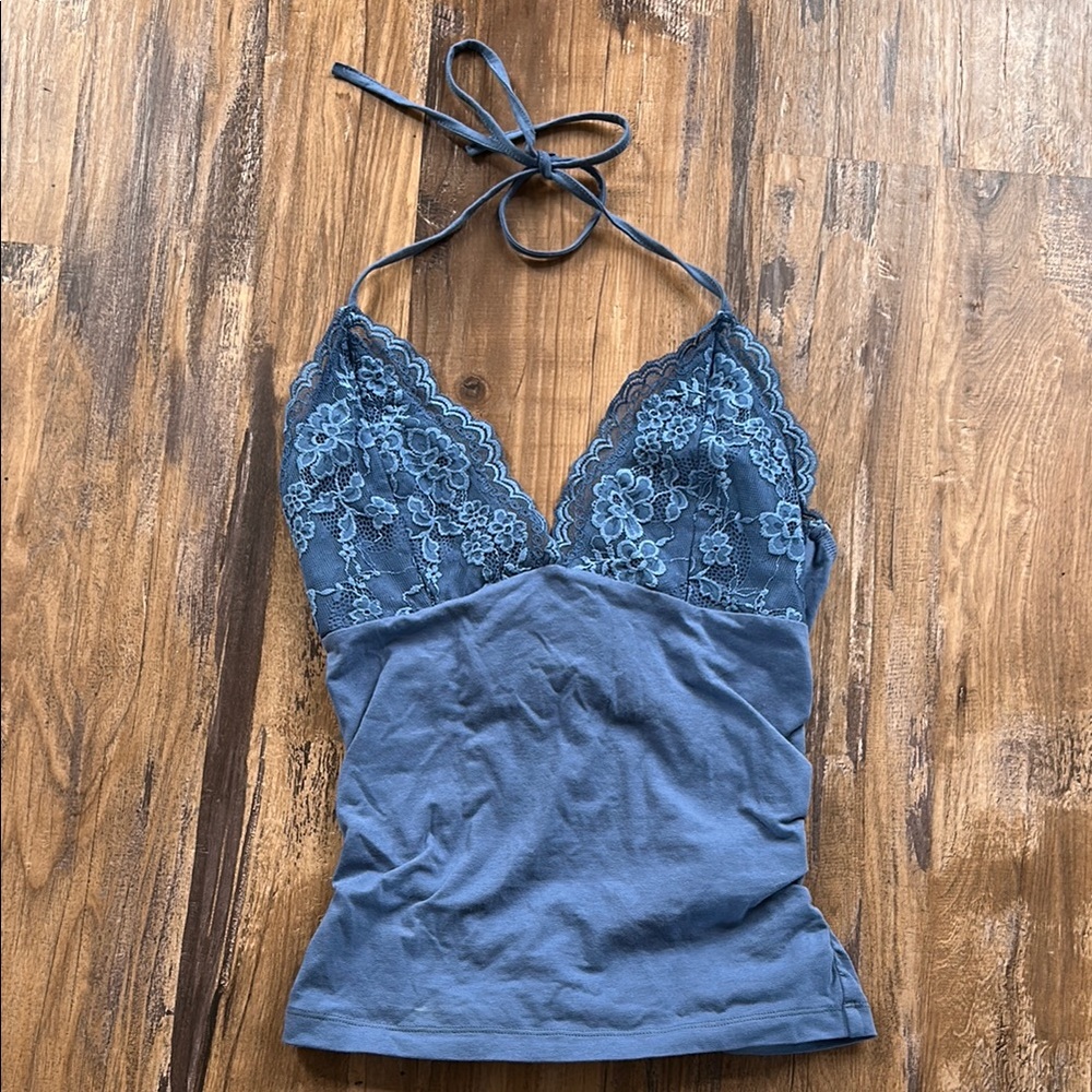 Blue Sleeveless Bustier Camisole with Tie Front